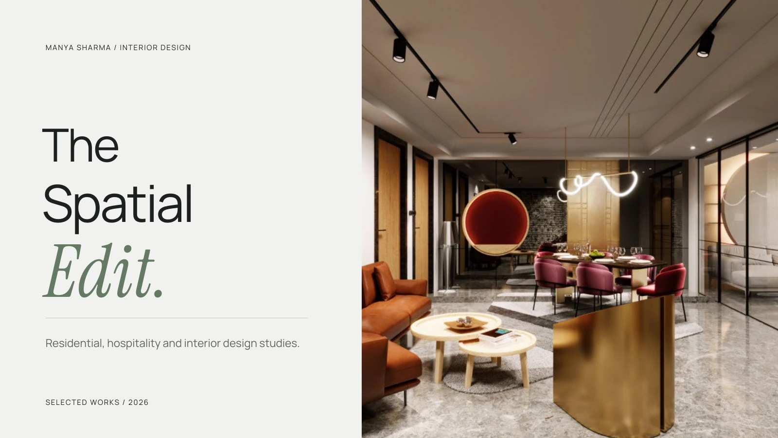 Cover of The Spatial Edit, Manya Sharma's interior design portfolio
